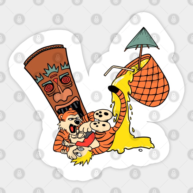 Calvin and Hobbes Fight Sticker by soggyfroggie